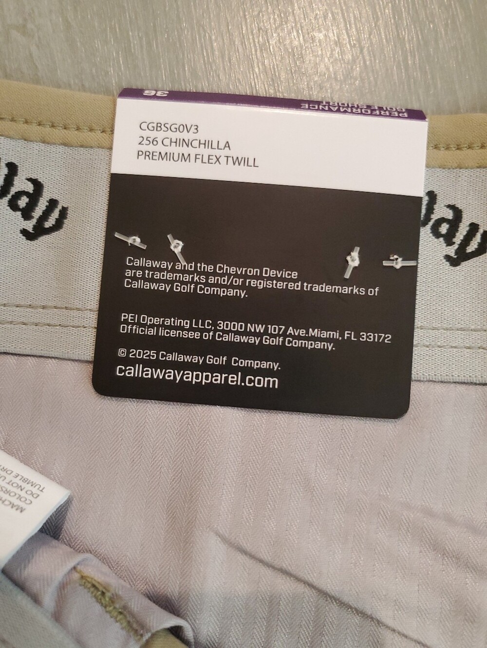 NWT Callaway Men's Flat-Front Tan Golf Performance Shorts 9" Inseam Size 36 - Picture 8 of 11